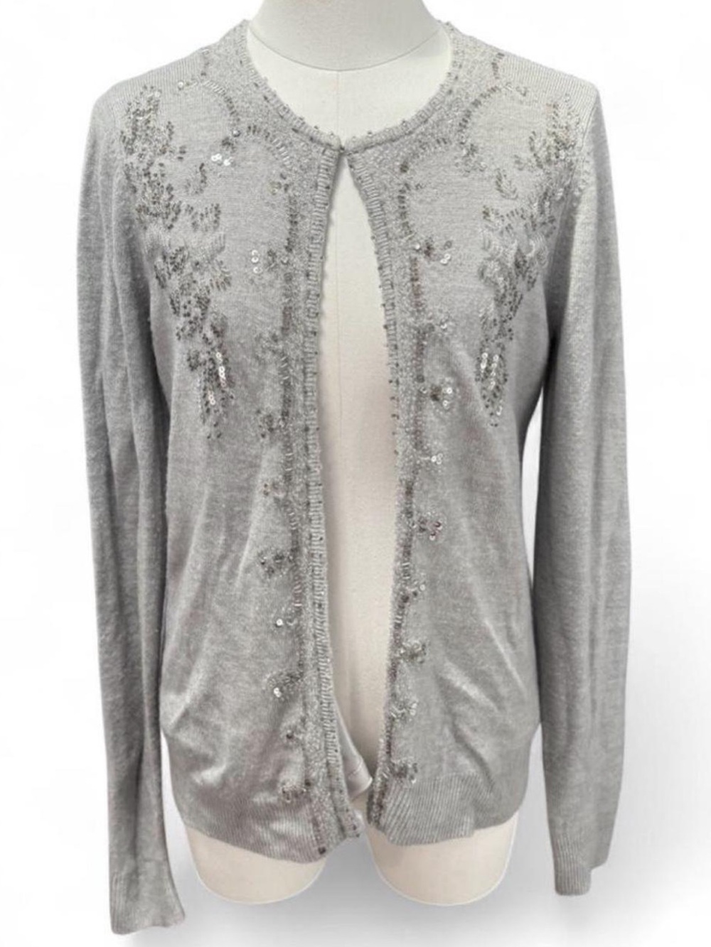 stunning vintage beaded cami cardigan in the dreamiest soft gray knit
